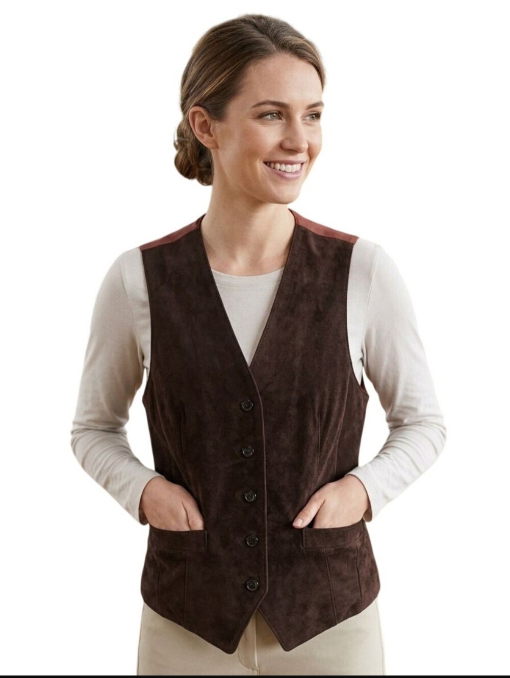 Opera Montreal Vintage Brown Suede Vest Country Western Button Front Size S